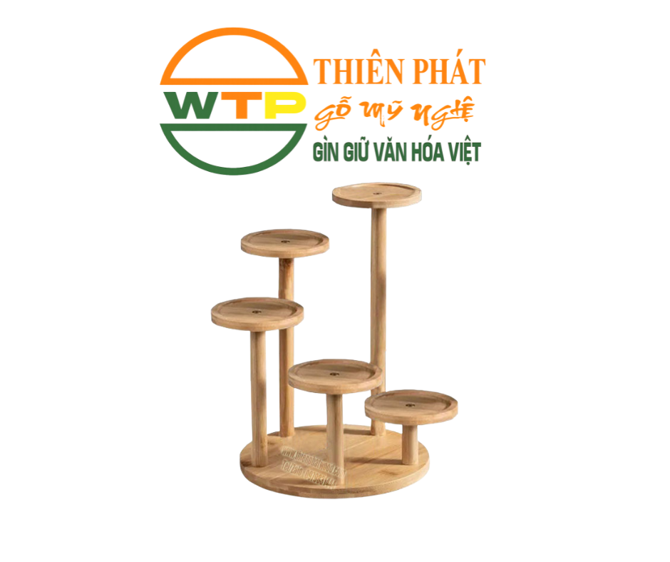 kệ gỗ bậc thang 5 tầng bậc tròn trang trí
